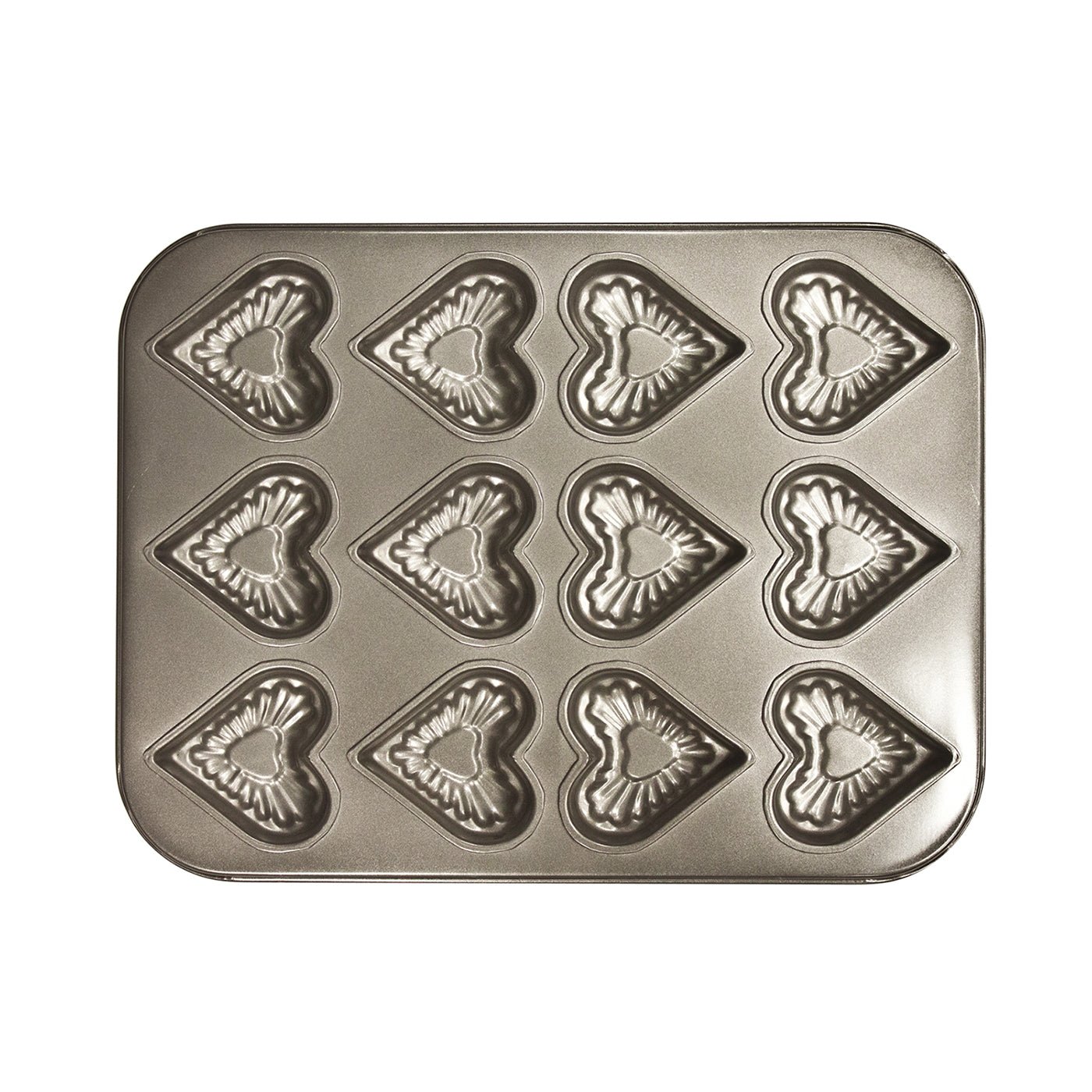 Форма за Кексчета, Незалепваща Тава за Печене на Мъфини - за 12 броя, Сърца - Терзико