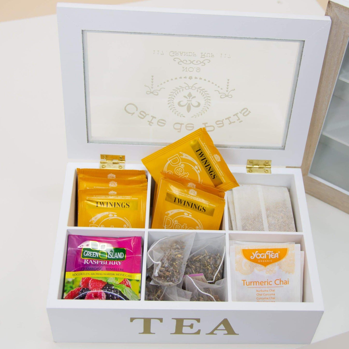 Дървена Кутия за Чай със Стъклен Капак - 6 отделения - Terzico