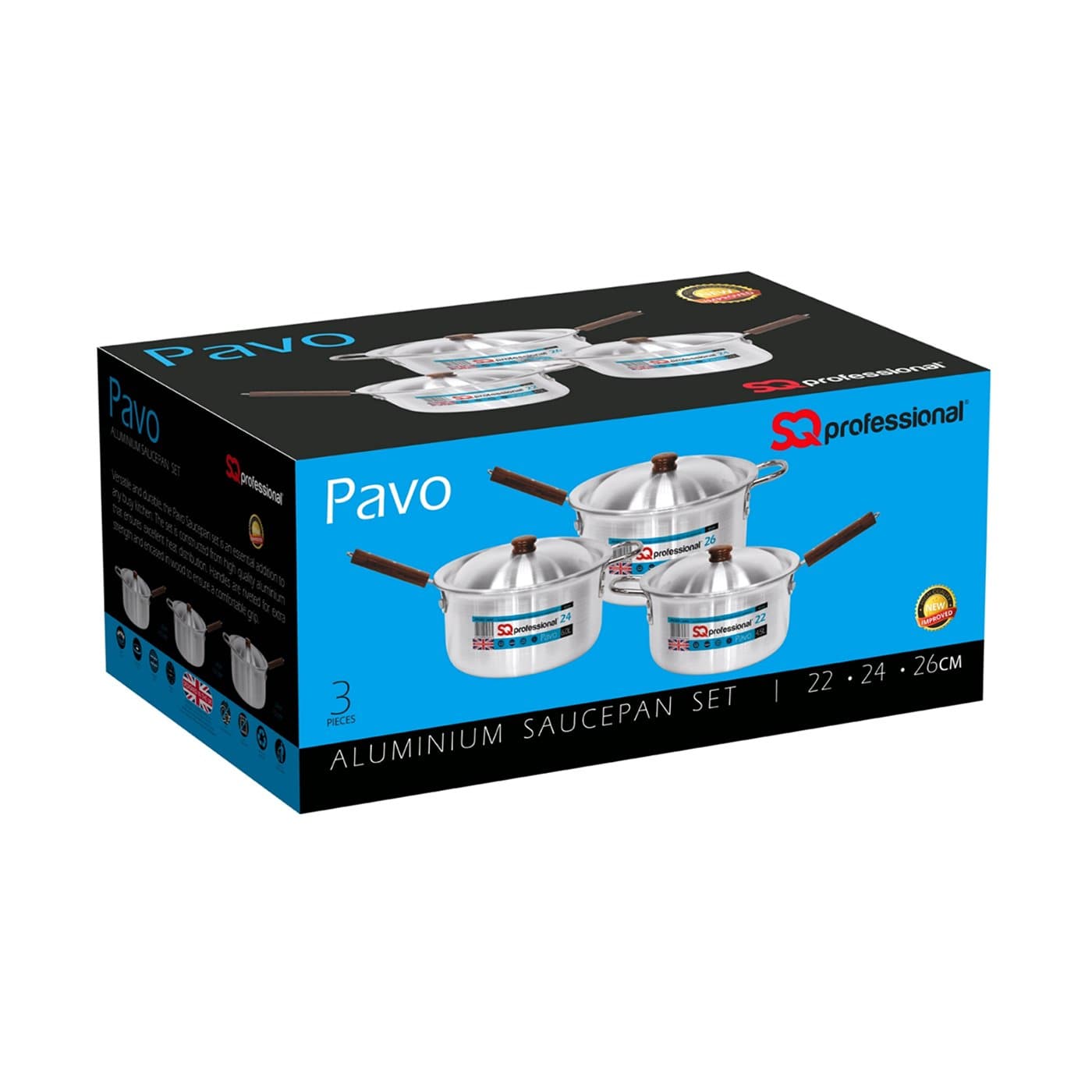Комплект Алуминиеви Касероли Pavo с Капаци - 22 см, 24 см & 26 см - Terzico
