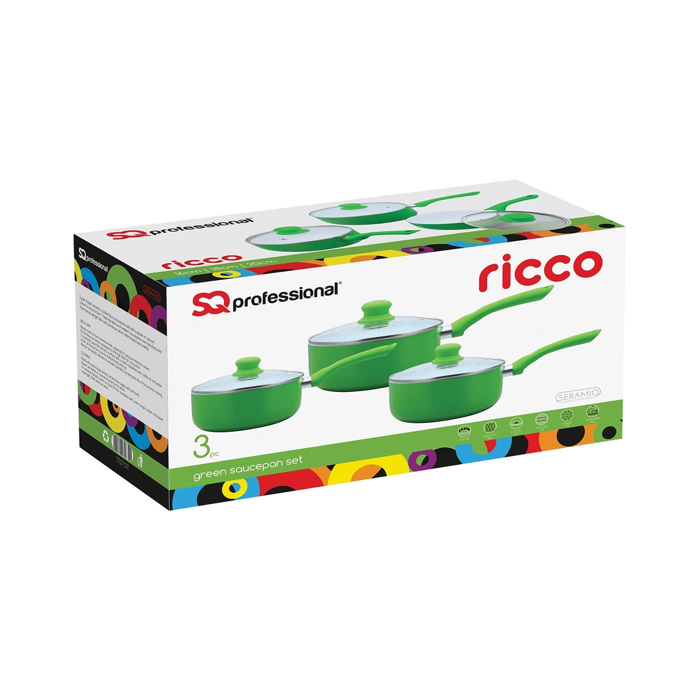 Комплект Касероли Ricco с Незалепващо Керамично Покритие - Зелен - Terzico